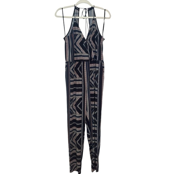 NWT BCBGeneration Navy-Multi Printed Cutout Back Jumpsuit w/ Pockets Medium - Picture 3 of 11